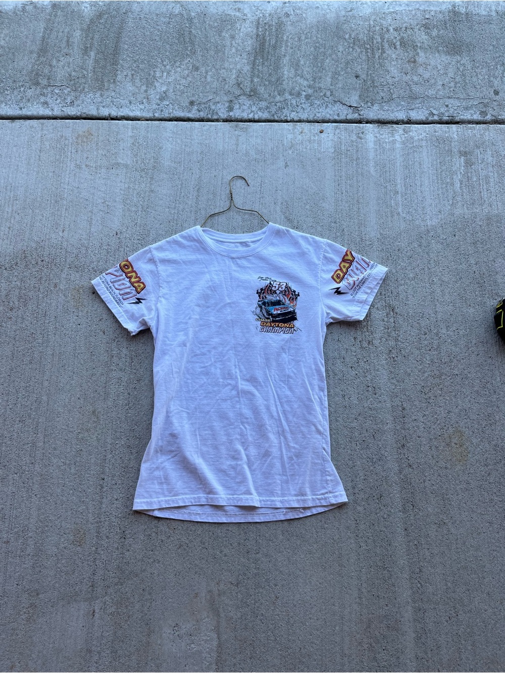 Salvage White Short Sleeve Racing Graphic Tee with Orange Accents
